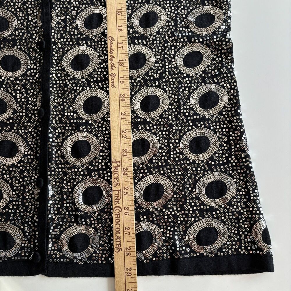 St. John Sequin Cardigan Black Silk Cashmere Merino Wool Sweater Glam XL $482 - Picture 8 of 12